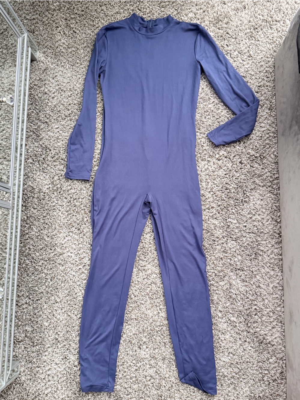 Navy Blue Long Sleeve Jumpsuit with zipper back.